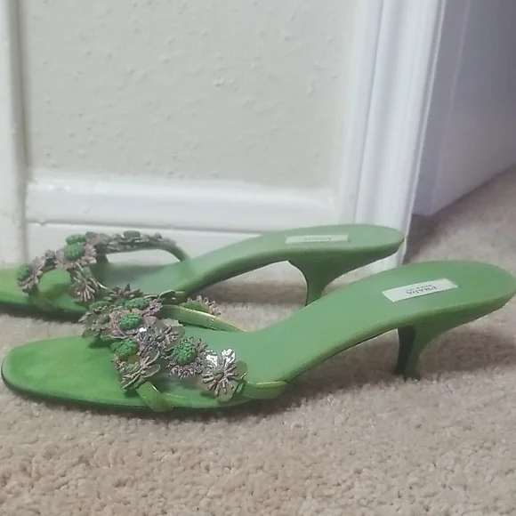 Prada Green Sandals with Metallic Chain Embellishment - Picture 3 of 16